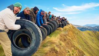 100 Tires Vs Mountain Extreme Destruction Bowling [upl. by Meta]