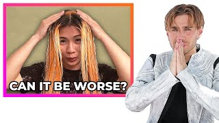 Hairdresser Reacts To Catastrophic Bleach Fails [upl. by Retsevlis34]