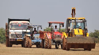 JCB 3dx Eco Loading Mud Swaraj 744 Tractor and Mahindra 605 Di with Tata 2518 Truck [upl. by Schnurr590]