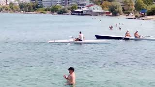 Deauville Beach in Thessaloniki August 2024 rowing and swimming [upl. by Lynnett]