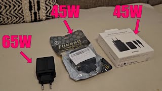 GaN 65W vs China 45W vs Original Samsung 45W charger comperison [upl. by Ames]