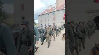 Marching Wehrmacht and Volksturm soldiers at Veveri Castle WW2 Reenacting event [upl. by Lurline25]