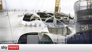 Storm Eunice Londons O2 arena roof ripped open [upl. by Shishko386]