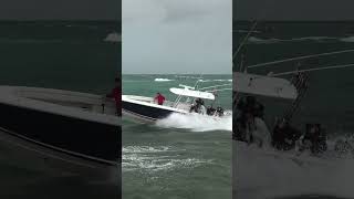 Team rows boat into ROUGH Jupiter Inlet  Boats at Jupiter [upl. by Libre]