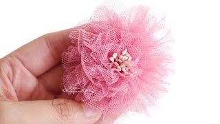 How to Make Flower using Tulle  Tulle Flower DIY [upl. by Mis25]