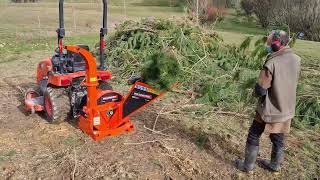 Wallenstein BX36s PTO Chipper dealing with pine prunings on a lifestyle block in NZ [upl. by Marian]