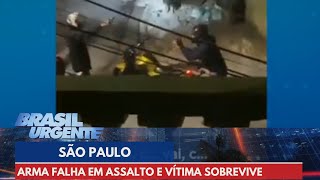 Arma falha em assalto e vítima sobrevive  Brasil Urgente [upl. by Esten]