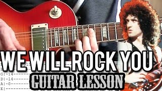 Queen  We Will Rock You Solo Guitar Lesson With Tabs [upl. by Akimas]