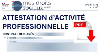 Comment télécharger votre attestation dactivité professionnel sur le site mes drois sociaux [upl. by Suellen]