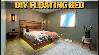 How to Build a FLOATING BED  Bedroom Reno Part 5 [upl. by Gusella]