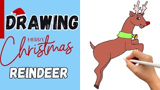 How To Draw Rudolph The RedNosed Reindeer  Santas Reindeer Drawing Step by Step Deer Tutorial [upl. by Liuqnoj]