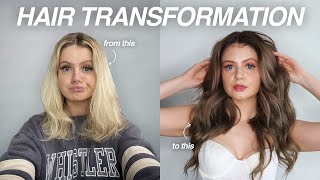 EXTREME PLATINUM BLONDE TO BRUNETTE HAIR TRANSFORMATION i cant believe i did this [upl. by Idhem]