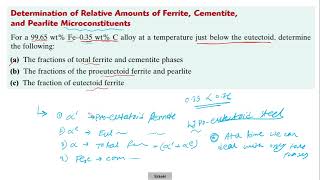 How to calculate wt of ProEutectoid Ferrite Eutectoid Ferrite Ferrite Pearlite and Cementite [upl. by Malkah183]