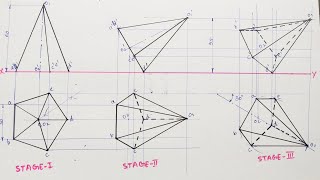 Projections Of SolidsPentagonal Pyramid  Inclined to Both H PampVP [upl. by Mullen]