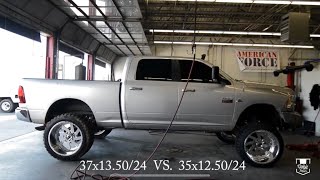 From 37s to 35s on 24x14 Dodge Ram 2500 Cummins on 24x14 Fuel Forged Wheels [upl. by Refinaj42]