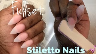 Acrylic Nails Full Set Stiletto Nail Tutorial [upl. by Beckie]