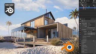 Easy realistic Architecture Exterior and beach environment In Blender  Beginner tutorial [upl. by Wilt]