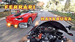 THE MIGHTY HAYABUSA CHASING THE RED HOT FERRARI 488 GTB [upl. by Ierdna]