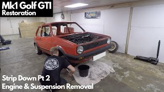 Engine Removal  Episode 3  1983 Mk1 Volkswagen Golf GTI Campaign Restoration Rebuild [upl. by Mccready]