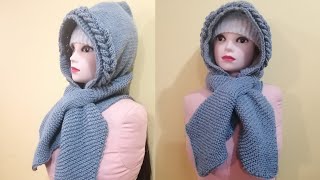 GORRO CAPUCHA con cuello bufanda tejido a dos agujas parte 1 [upl. by Yetta]