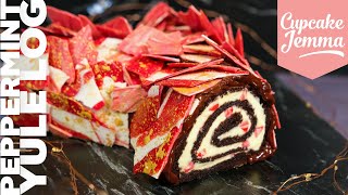 Peppermint Candy Cane Christmas Yule Log Recipe  Cupcake Jemma [upl. by Otrevlig]