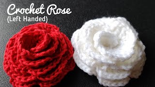 How to Crochet a Rose 🌹 Left Handed Easy Flower Tutorial for headbands hats and beanies [upl. by Oicaro]