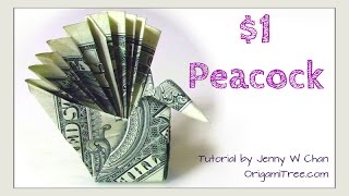 DIY How to Fold 1 Money Origami PEACOCK  Dollar Easy [upl. by Yoc]