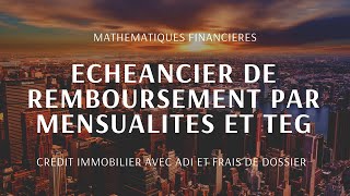 Maths fi  échéancier de remboursement dun crédit immobilier mensualité et TEG [upl. by Gabby]