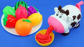 Satisfying Video l How To Make Playdoh w Rainbow Noodles From fruit Cutting ASMR [upl. by Aiveneg652]