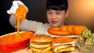 ASMR 로제떡볶이에 빠뜨린 빅맥🍔 뽀득 킬바사 소세지 해쉬브라운 먹방 Rose Tteokbokki With Big Mag Kielbasa SauSage MuKBang [upl. by Aihsoj]