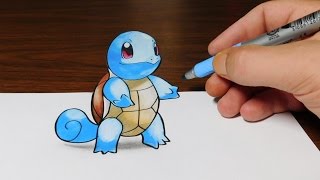 Drawing Squirtle  Pokemon Go 3D Trick Art [upl. by Keyte436]