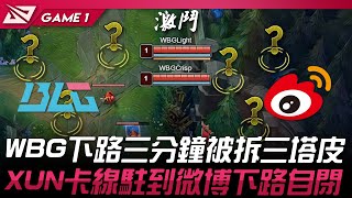 BLG vs WBG WBG下路三分鐘被拆三塔皮！XUN卡線駐到微博下路自閉！Game 1  2024 LPL春季賽 [upl. by Salomie353]