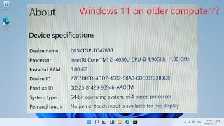 Windows11 on a Core i3 4030U  How to run a new Windows 11 with older computers [upl. by Golliner]