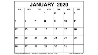 Free Printable January 2020 Calendar  WikiCalendarCom [upl. by Einnahc680]