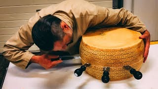 Opening 80Lb Cheese Wheel in Italy 🧀🇮🇹 [upl. by Ettelorahc]