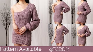 How to Crochet Single Sleeve Sweater Dress  Pattern amp Tutorial DIY [upl. by Elyk]