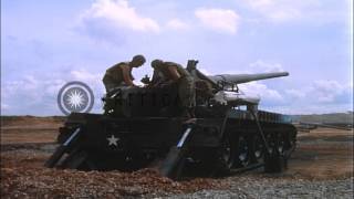 Soldiers load and fire from an M107 Self Propelled 175mm howitzer in Bien Hoa ViHD Stock Footage [upl. by Reivax279]