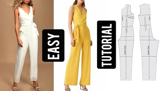 How to Make a Jumpsuit EASY for beginners  Palazzo Jumpsuit  Overlapping Jumpsuit  DIY [upl. by Trella]