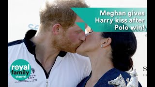 Meghan Duchess of Sussex gives Prince Harry big kiss after Sentebale Polo Cup win [upl. by Nadya879]