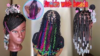 🦋Knotless Braids with beads tutorial 💇‍♀️ —🩵 Beautiful Hair Transformation ⭐️🍬 [upl. by Lisha]