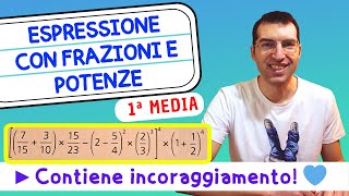 Espressione con Frazioni Potenze e Parentesi Quadre  1ª Media Tutorial per genitori [upl. by Ellennod]