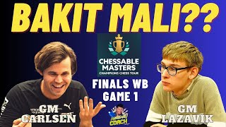 MATINDING BLUNDER Carlsen vs Lazavik Chessable Masters WB Finals Game 1 [upl. by Llerrehs]