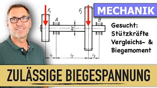 Maximales Biegemoment  Querkraftverlauf  Vergleichsmoment  Flächenträgheitsmoment  Durchmesser [upl. by Sicard499]