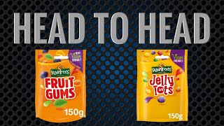 Head to Head  Rowntrees Fruit Gums v Rowntrees Jelly Tots YouTube Video [upl. by Ainelec]