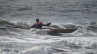 Kayak Surfing the Pygmy Pinguino 1454PD Wooden Kayak at Hobuck [upl. by Ailimat953]