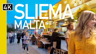 Sliema Malta Nightlife  4K Evening Walking Tour  Whats it like [upl. by Bogosian]