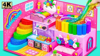 🌈 How To Build Pink Unicorn House with Rainbow Slime Pool from Cardboard Clay  DIY Miniature House [upl. by Aidroc]