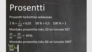 Kurssi 4 Prosenttilaskentaa ja tilastoja osa1 Prosentti [upl. by Rocray]