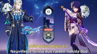 NEW Spiral Abyss 42 C0 Neuvillette furina duo C3 Raiden nahida duo Genshin Impact floor 12 9 Stars [upl. by Dasi]