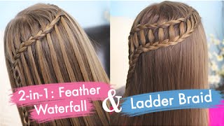 Feather Waterfall amp Ladder Braid Combo Tutorial  Cute 2in1 Braided Hairstyles [upl. by Roice775]